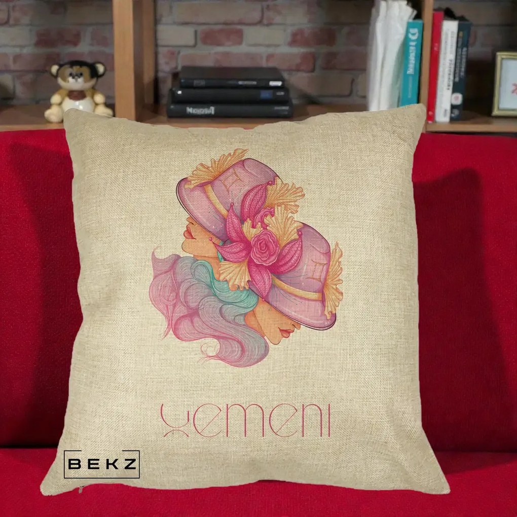 Perna Personalizata Zodie Gemeni, 40x40 cm, Crem, Husa Detasabila, Perna Inclusa, BEKZ®