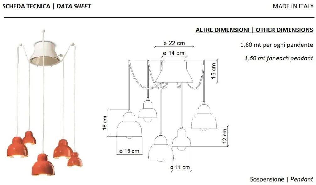 Lustra cu 5 pendule design italian realizat manual din ceramica BERIMBAU