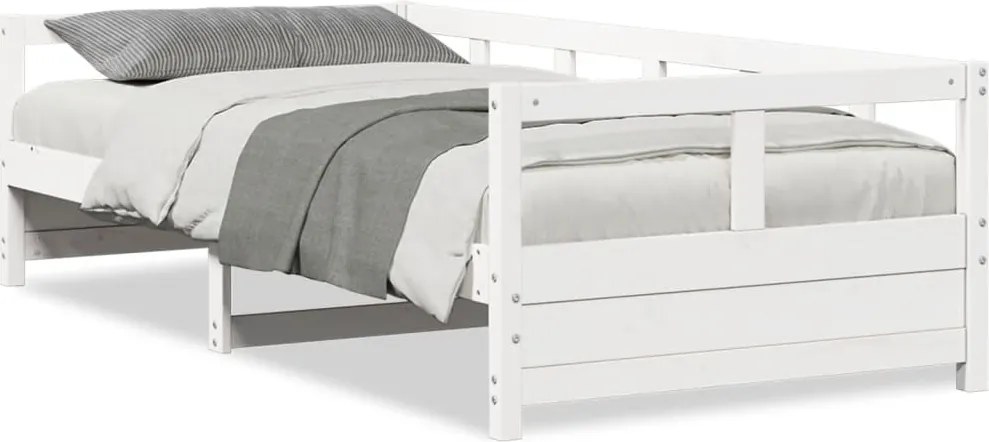 vidaXL Pat de zi fără saltea, alb, 90x200 cm, lemn masiv pin