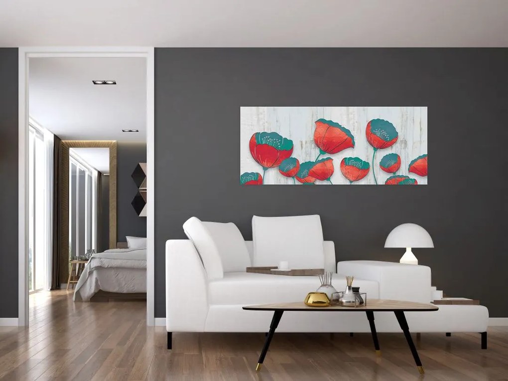 Tablou - Maci de câmp - petrol (120x50 cm)