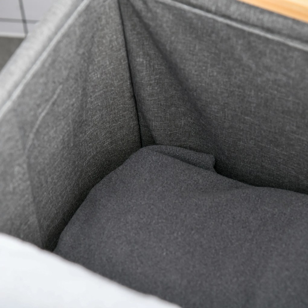 HOMCOM Coș de Rufe Stil Nordic, Mobilier Baie din Bambus și Pânză, Sac Detașabil, 40x35.5x60.5cm, Lemn și Gri | Aosom Romania