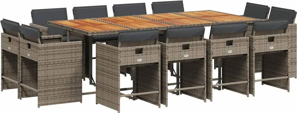 vidaXL Set mobilier de grădină cu perne, 13 piese, gri, poliratan