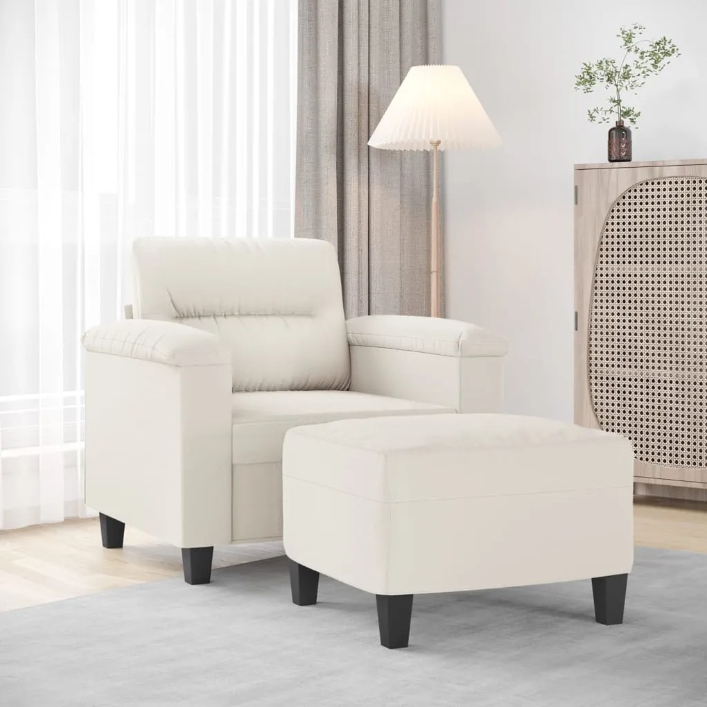 3153678 vidaXL Fotoliu canapea cu taburet, crem, 60 cm, piele ecologică
