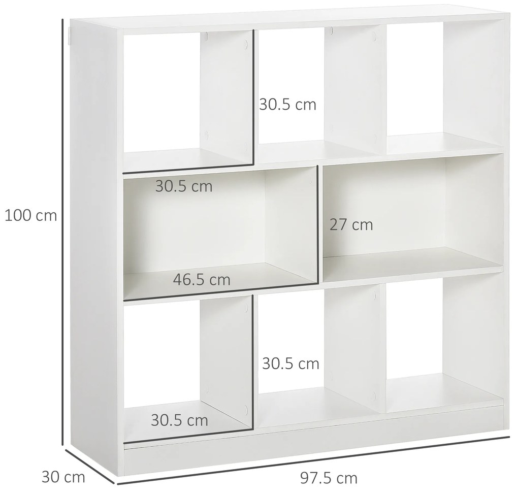 HOMCOM Bibliotecă Raft cu 8 Compartimente, Bibliotecă Modernă pentru Camera de Zi, Dormitor, Birou, 97.5x30x100 cm, Alb | Aosom Romania