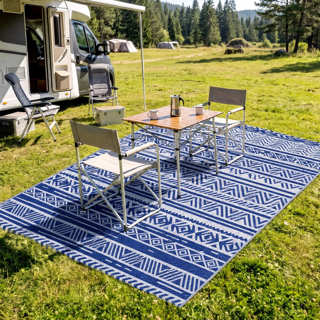 Outsunny Covor pentru Exterior 182x274 cm Reversibil, Covor Pliabil din Polipropilen 310 g/m² Albastru si Alb | Aosom Romania