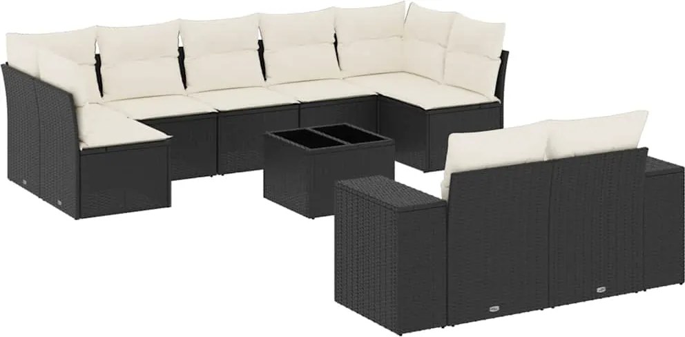 vidaXL Set canapele de grădină cu perne, 10 piese, negru, poliratan