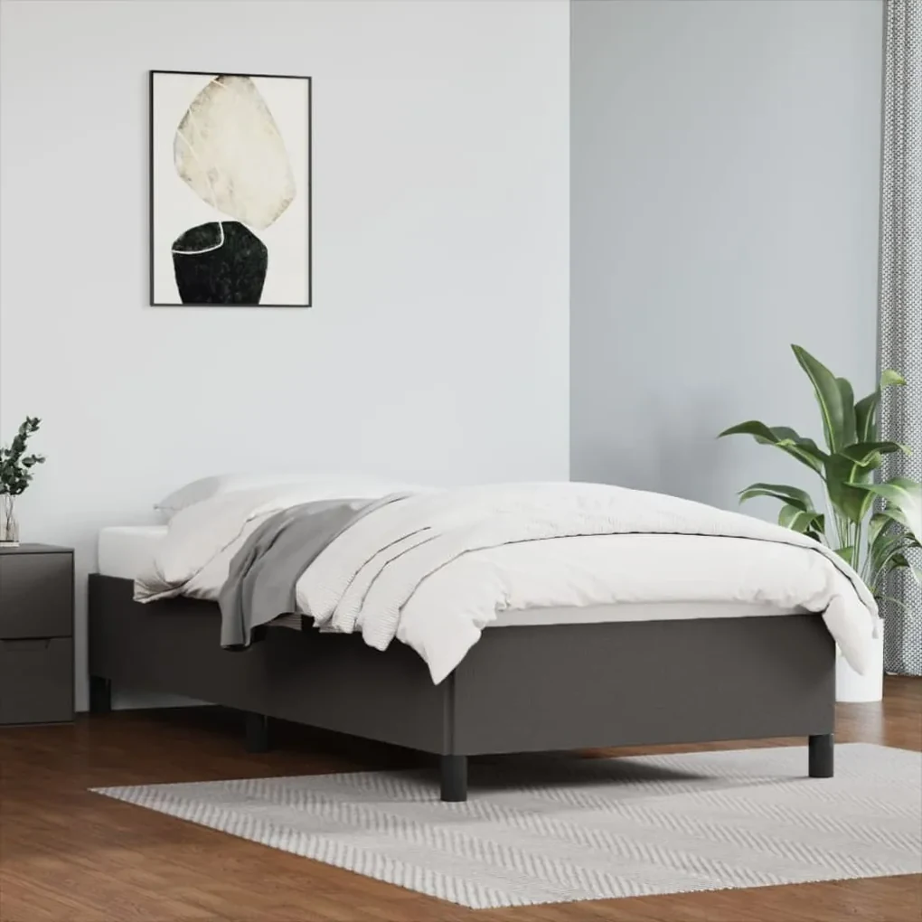 347231 vidaXL Cadru de pat, gri, 90x200 cm, piele ecologică
