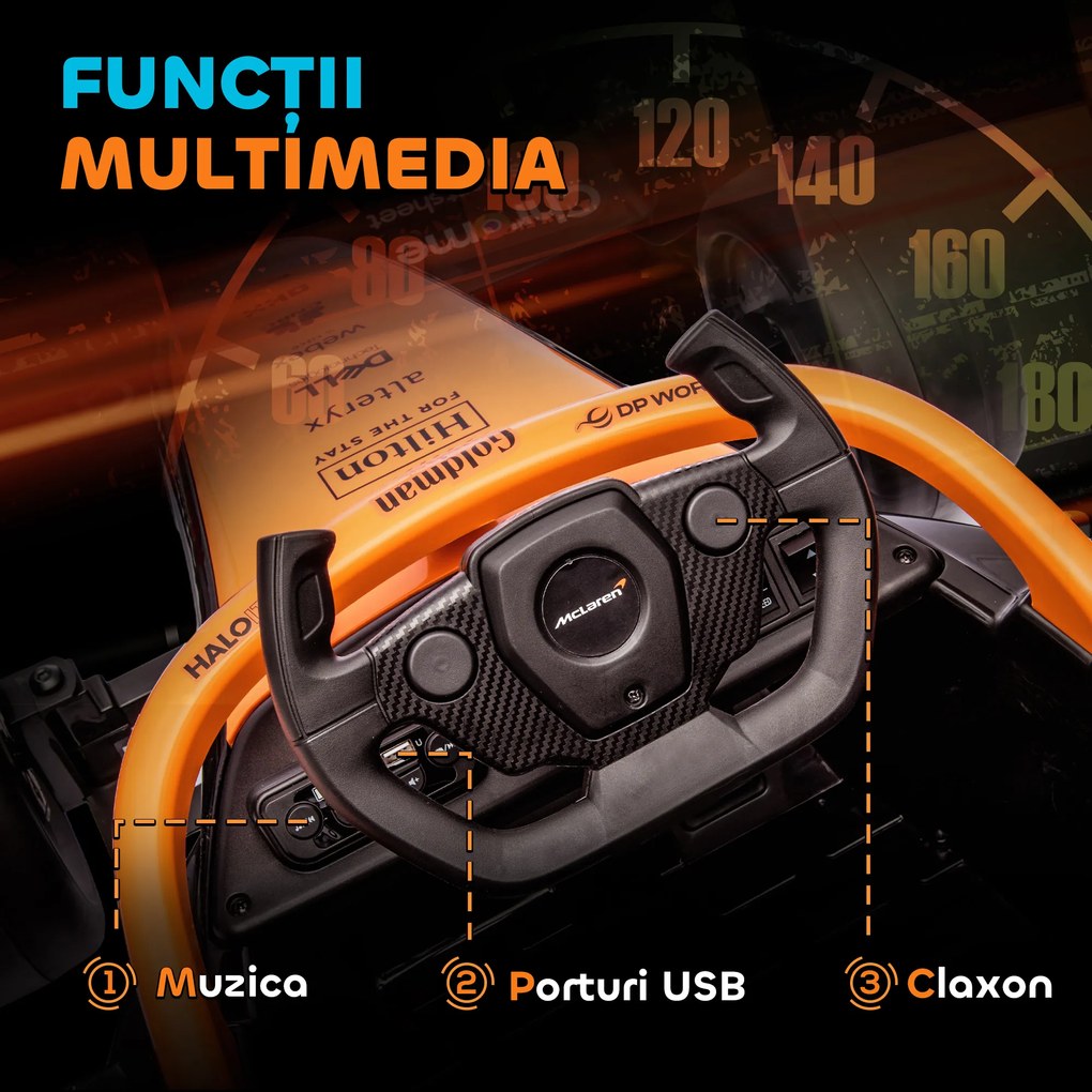 AIYAPLAY Mașină Electrică pentru Copii cu Telecomandă, Mașină cu Baterii, Mașină Electrică cu Suspensie, 115x67x50 cm, Portocaliu | Aosom Romania