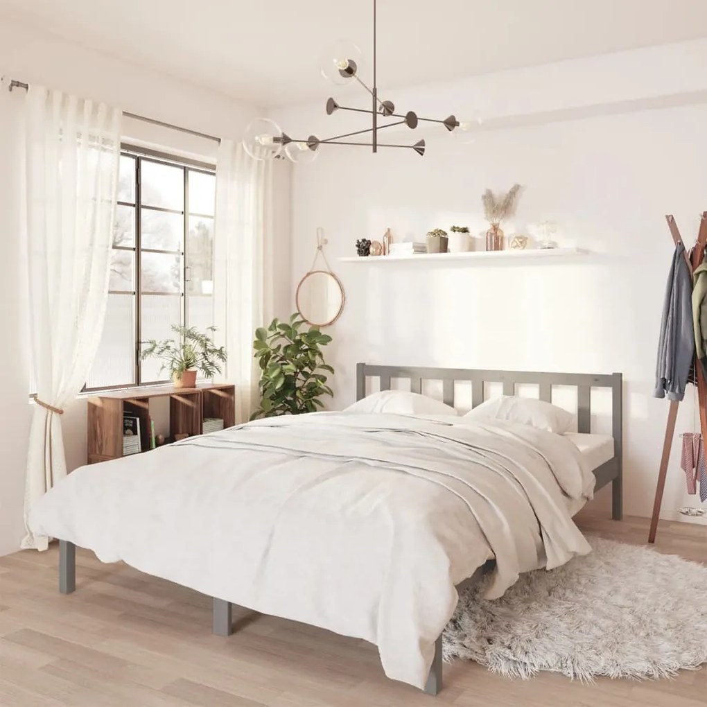 810079 vidaXL Cadru de pat, gri, 120x200 cm, lemn masiv de pin
