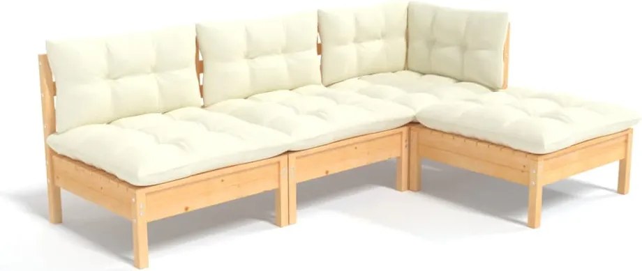 vidaXL Set mobilier grădină cu perne, 4 piese, crem, lemn de pin
