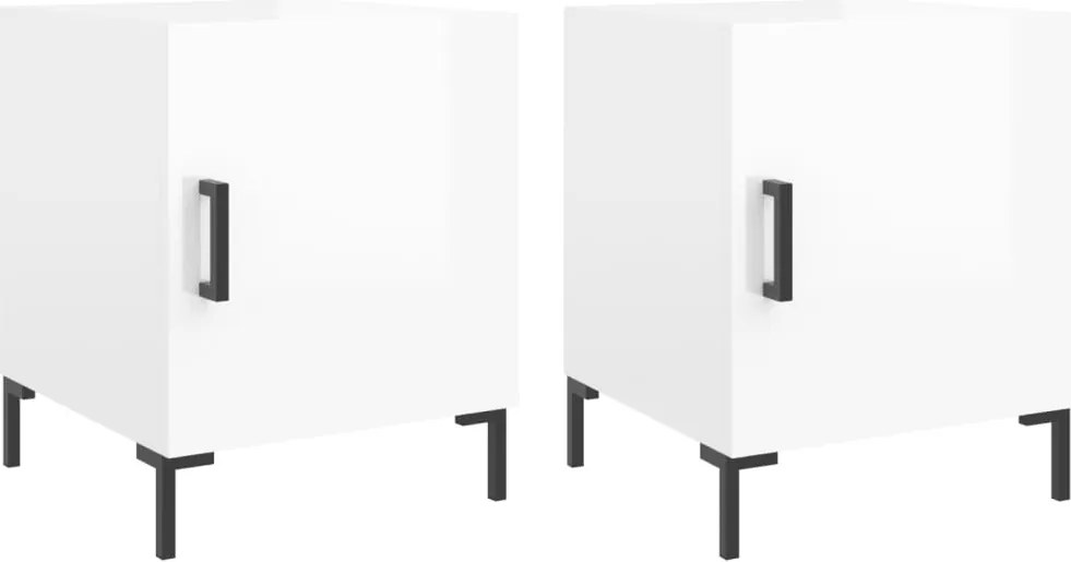 vidaXL Noptiere, 2 buc., alb extralucios, 40x40x50 cm, lemn compozit