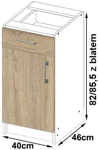 Dulap inferior de bucătărie Lula s40 sz1 (Alb mat + stejar sonoma). 1068590