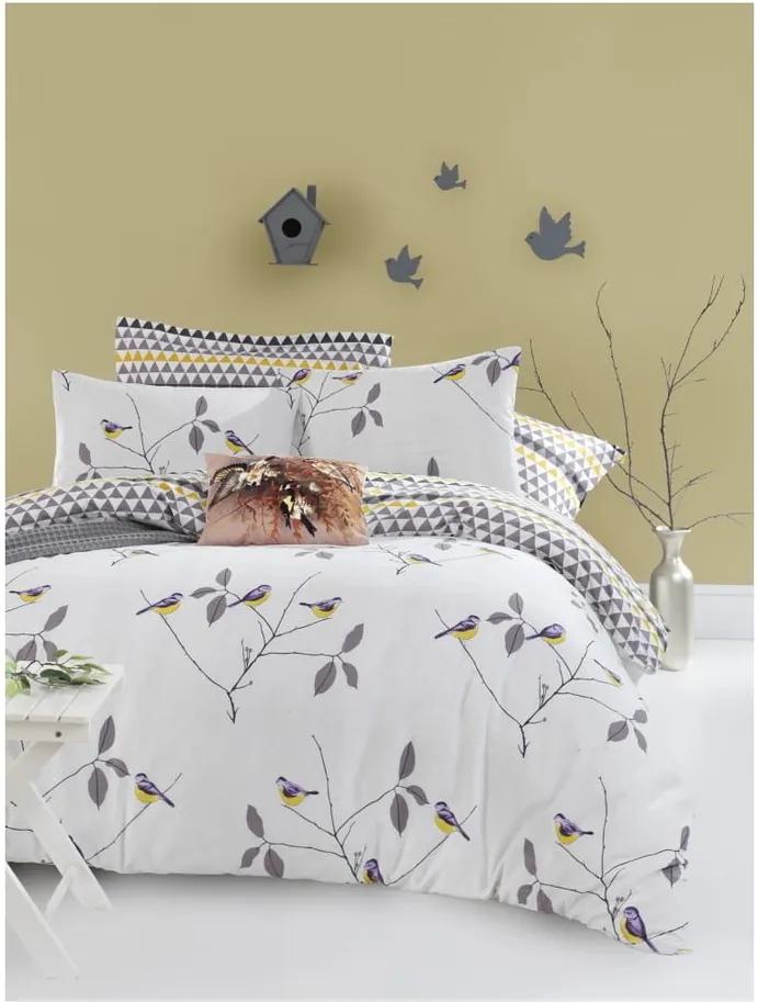 Lenjerie de pat cu cearșaf din bumbac ranforce, pentru pat dublu Mijolnir Pavlina White, 200 x 220 cm