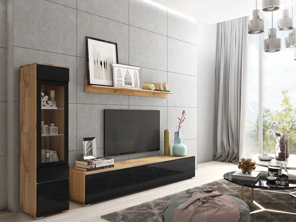 Mobilier living Selwyn I (wotan + Negru lucios ) (fără iluminat). 1054030