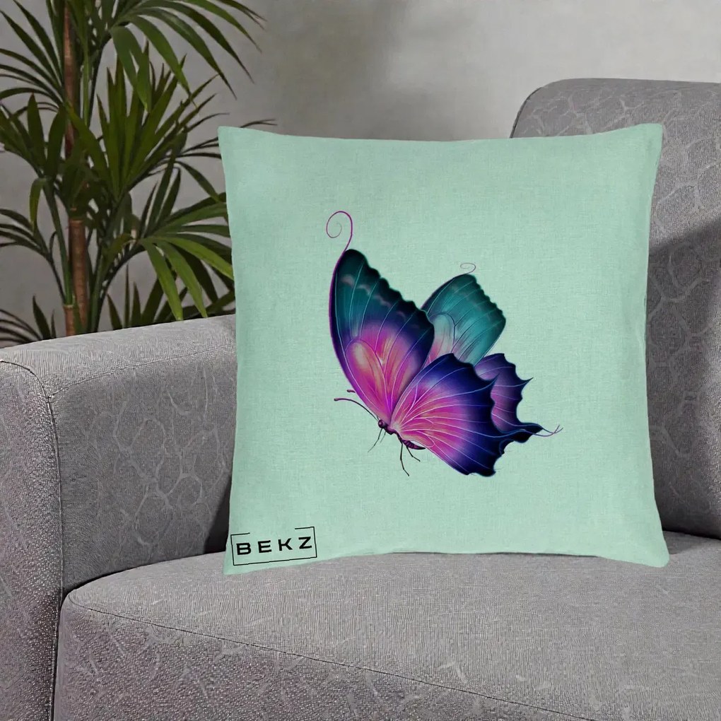 Perna Decorativa Fluture Neon, 40x40 cm, Verde Menta, Husa Detasabila, Perna Inclusa, BEKZ®