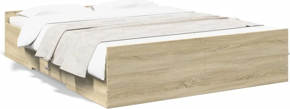 vidaXL Cadru de pat cu sertare stejar sonoma 150x200 cm lemn prelucrat