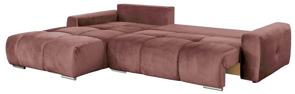 Coltar ELITE extensibil, cu arcuri si lada depozitare, colt stanga, roz prafuit, 306x224x92 cm