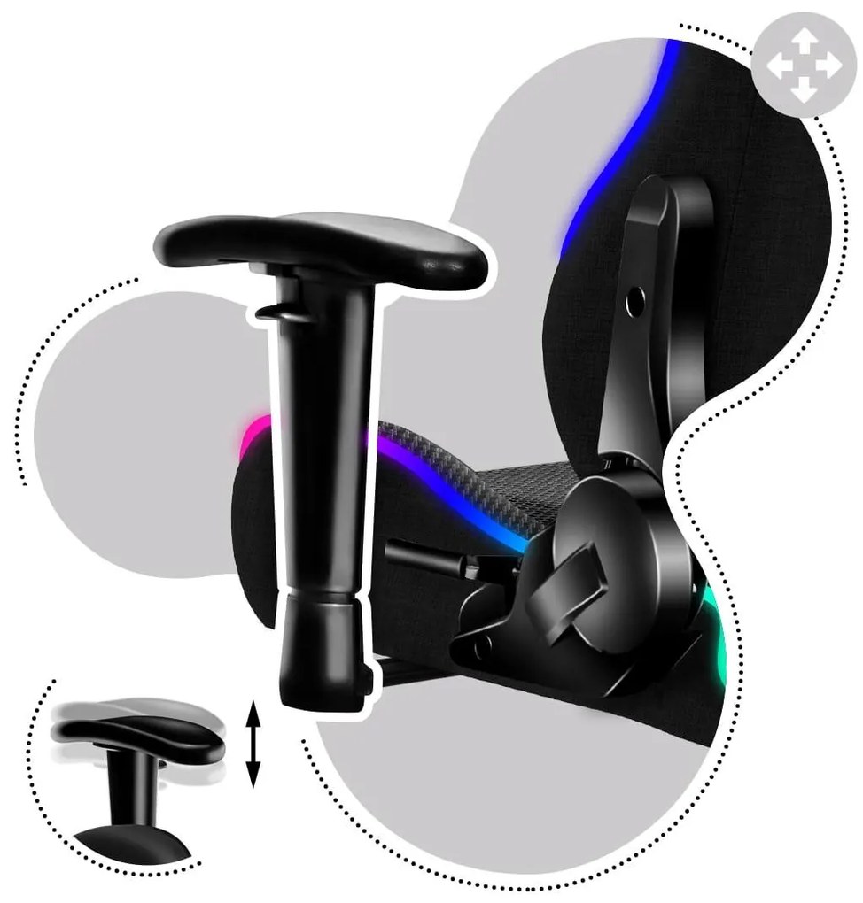 Scaun gaming pentru copii Rover 6 (negru + multicolor) (cu iluminat LED). 1087549