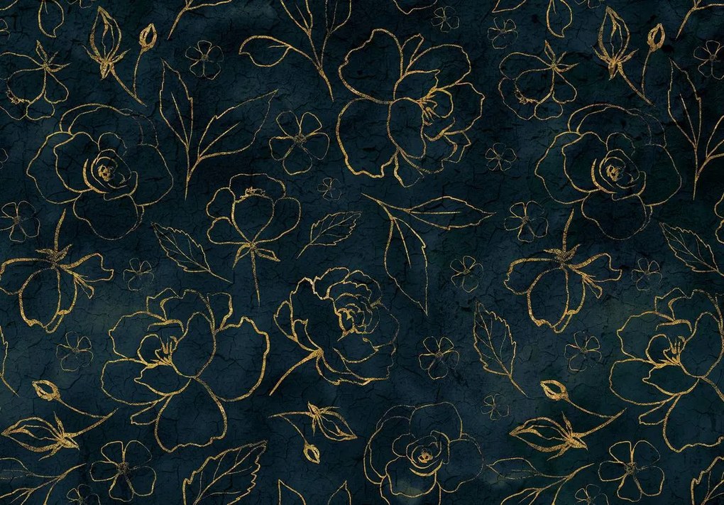 Fototapet - Flori aurii și frunze (254x184 cm)