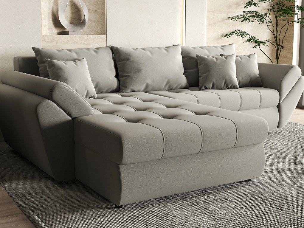 Colțar extensibil dumonde cu ladă de depozitare si sezut confortabil din spuma high-density, Loana Royal Grey 270x185 cm