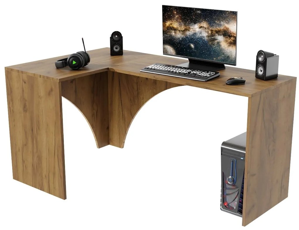 Masă PC de colț Uhlominn (craft auriu). 1092071