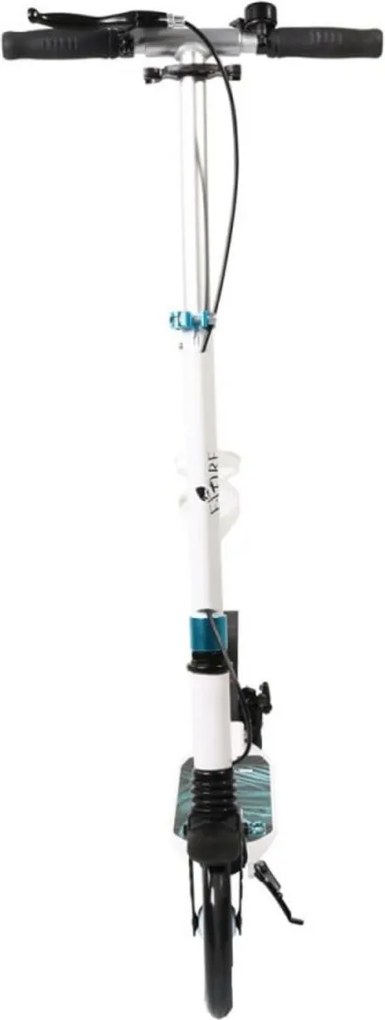 Trotineta din aluminiu cu frana pe disc NOVOKIDS™ Fiore Plus, maxim 100 kg, Franare dubla, Suspensie dubla, Diametru roata 200 mm, Alb cu Albastru