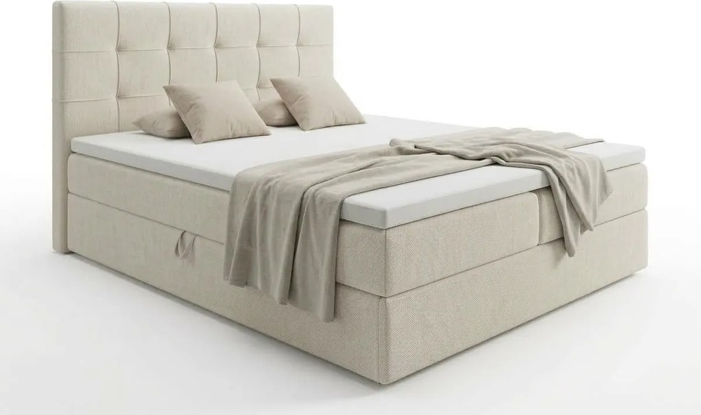Pat boxspring tapitat DIRELIS VIBE 180x200 cm crem Saltea: Saltea cu arcuri Bonell
