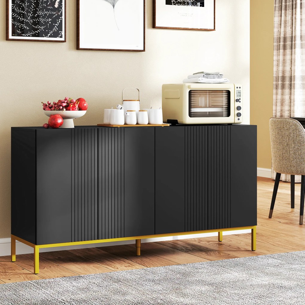 HOMCOM Bufet design contemporan grafic 2 dulapuri uşă rafturi reglabile lemn negru metal auriu | Aosom Romania
