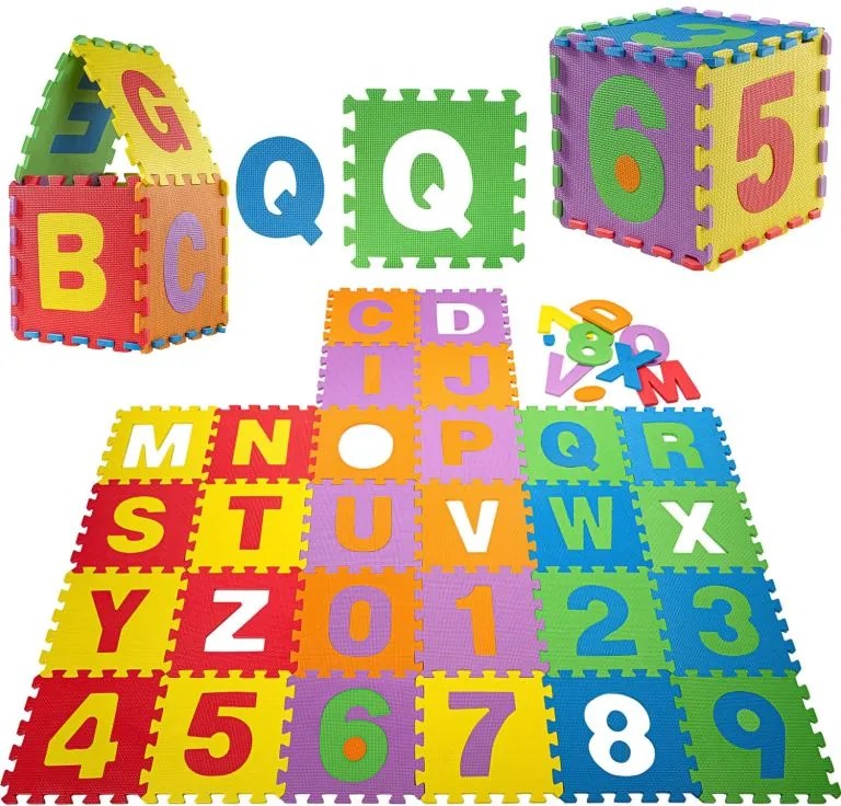Covoraș educativ puzzle EVA, litere și cifre, 86 piese, 3,6m