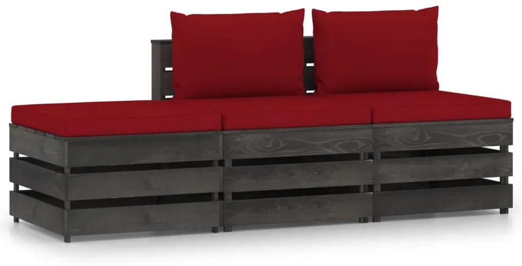 3068189 vidaXL Set mobilier grădină cu perne, 3 piese, gri, lemn tratat