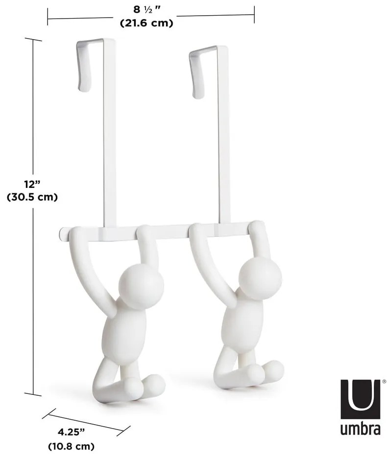 Cuier de ușă alb din plastic 22 cm Buddy – Umbra