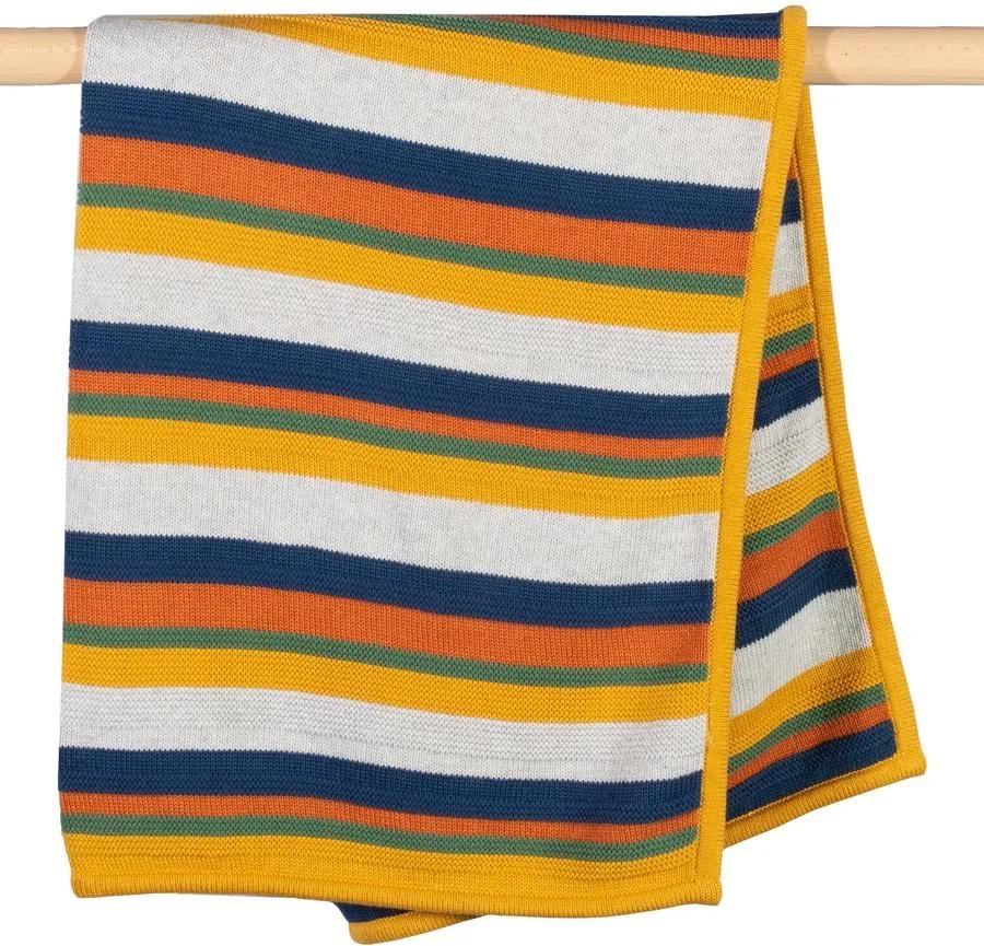 Păturică tricotată din 100% bumbac organic, model dungi colorate