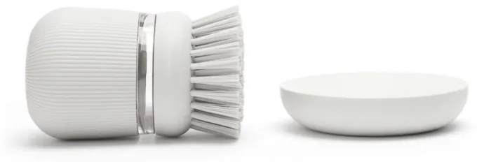 Dozator detergent de vase cu perie Brabantia Sinkside 1003318, 100 ml, Peri din poliester, Suport, Gri deschis