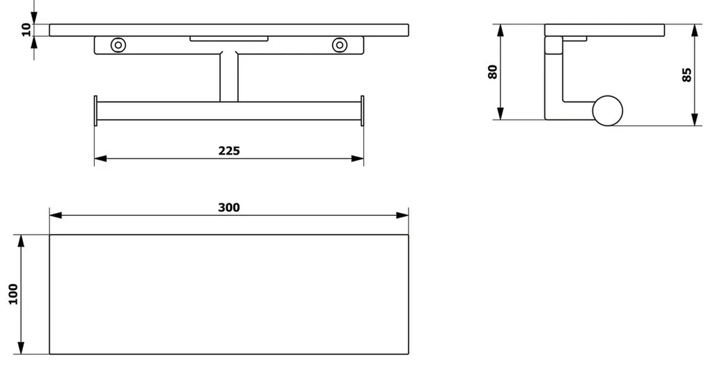 Suport dublu pentru hârtie igienică SAPHO Ska425 Ska cu raft 30 x 8 x 10 cm, negru mat / stejar