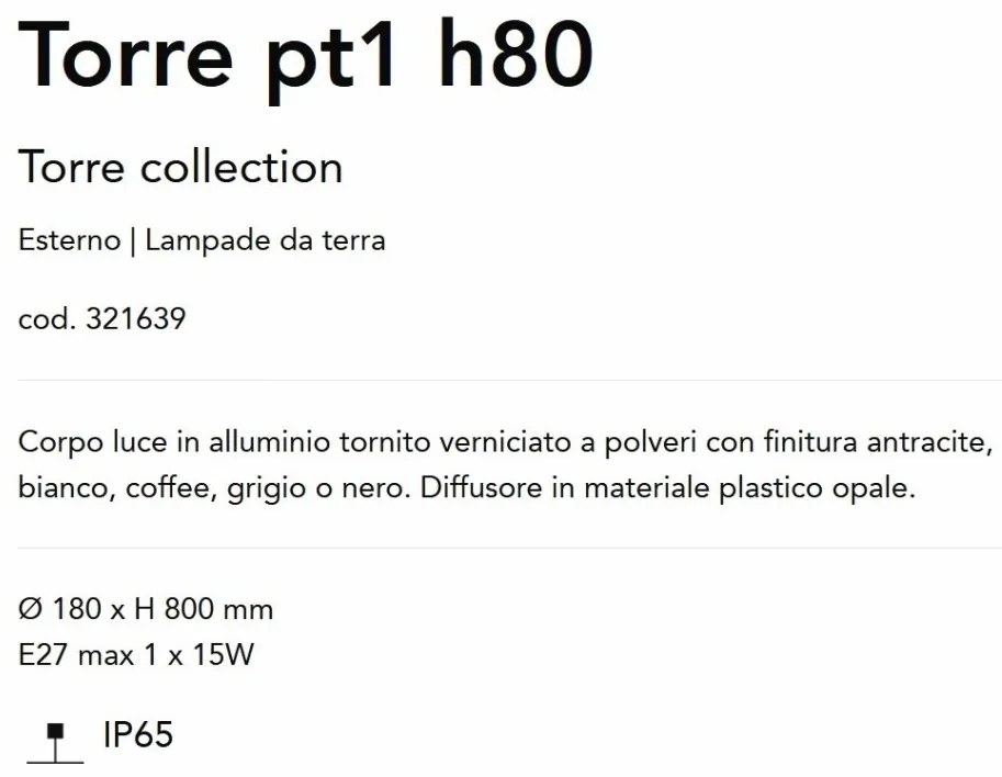 Stalp pentru iluminat exterior Torre pt1 h80 negru