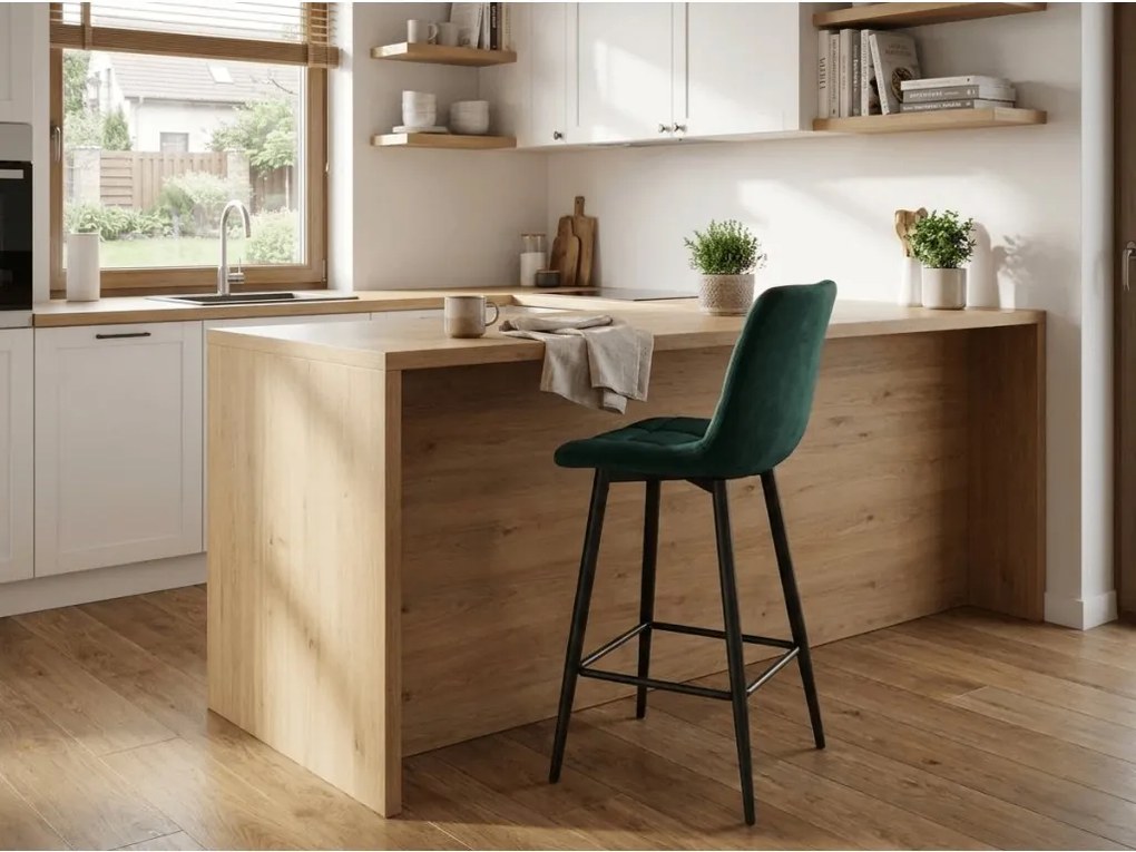 Scaun de bar CHIC VELVET cu picioare negre, verde inchis