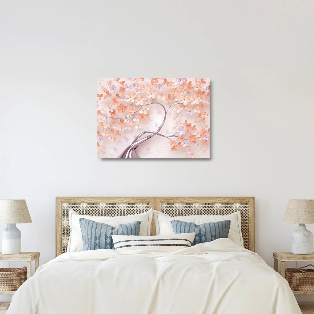 Tablou pe sticlă florilor de pom din coral - abstract (70x50 cm)