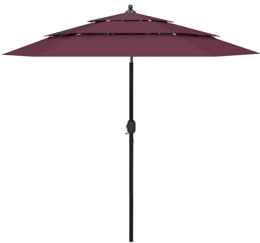 Umbrela de soare 3 niveluri, stalp aluminiu, rosu bordo, 2,5 m
