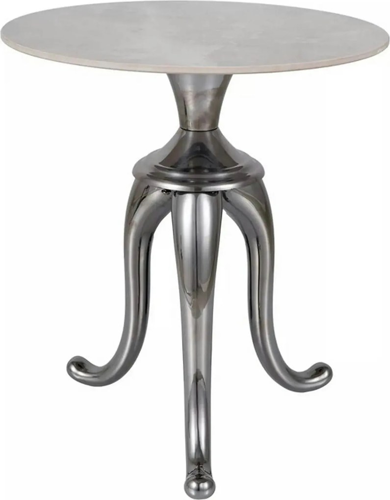 Masuta cafea SNAKE, alb cu efect de marmura/argintiu, ceramica/metal,