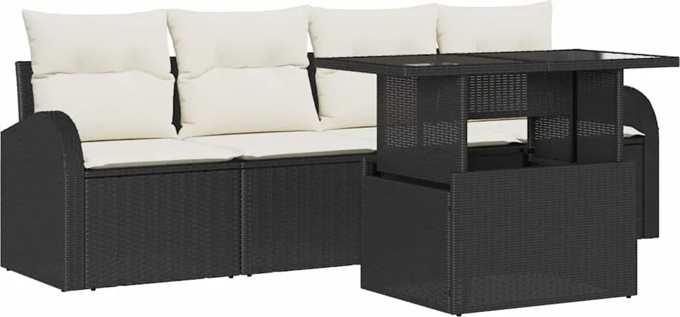 vidaXL Set de canapele pentru grădină cu pernă 5 pcs Negru Poli Rattan