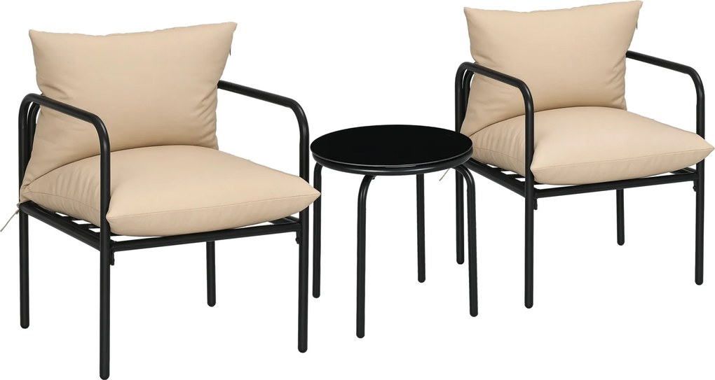 Outsunny Set de mobilier de gradina 3 piese pentru 2 persoane cu 2 fotolii si 1 masa de cafea rotunda, metal, negru si bej | Aosom Romania