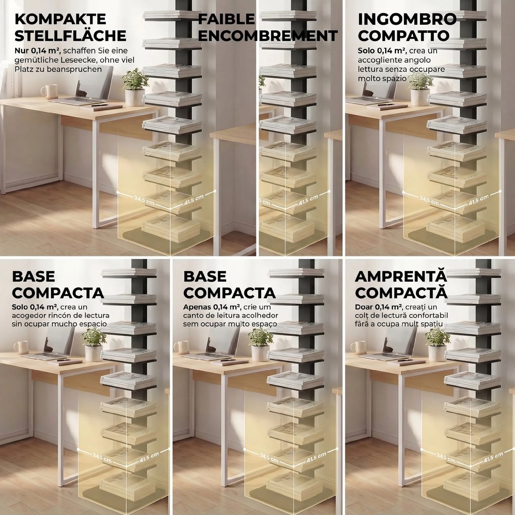 HOMCOM Bibliotecă Verticală înaltă cu 11 Rafturi, Bibliotecă Economisitoare de Spațiu Slim, Raft Industrial pentru Living, Dormitor, Birou, 34.5x41.5x163.5 cm, Negru | Aosom Romania