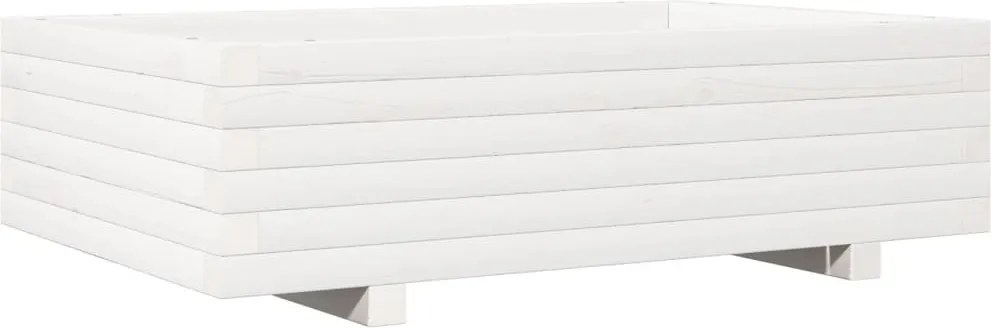 vidaXL Jardinieră de grădină, alb, 90x60x26,5 cm, lemn masiv de pin