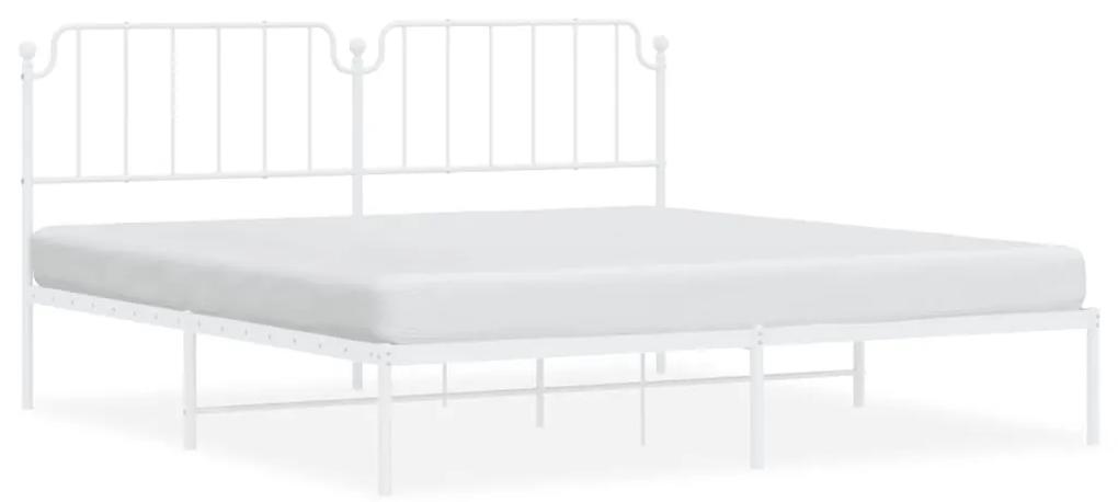 373942 vidaXL Cadru de pat metalic cu tăblie, alb, 193x203 cm