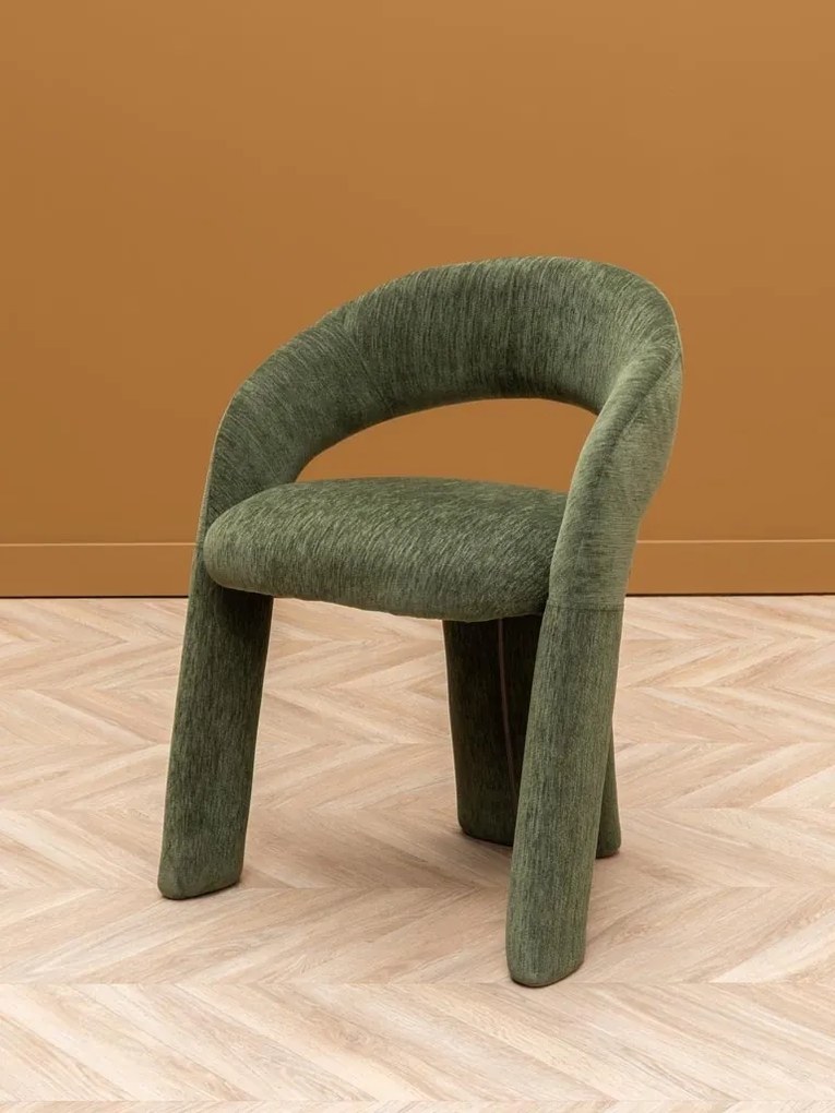 Scaun din bumbac verde, formă asimetrică, cu picioare cilindrice, 73×67×62 cm, „Prato"