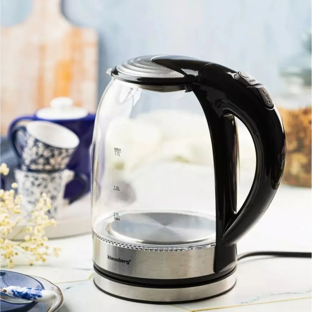 Fierbător electric din sticlă cu LED, 1.7 L, Klausberg KB-7886