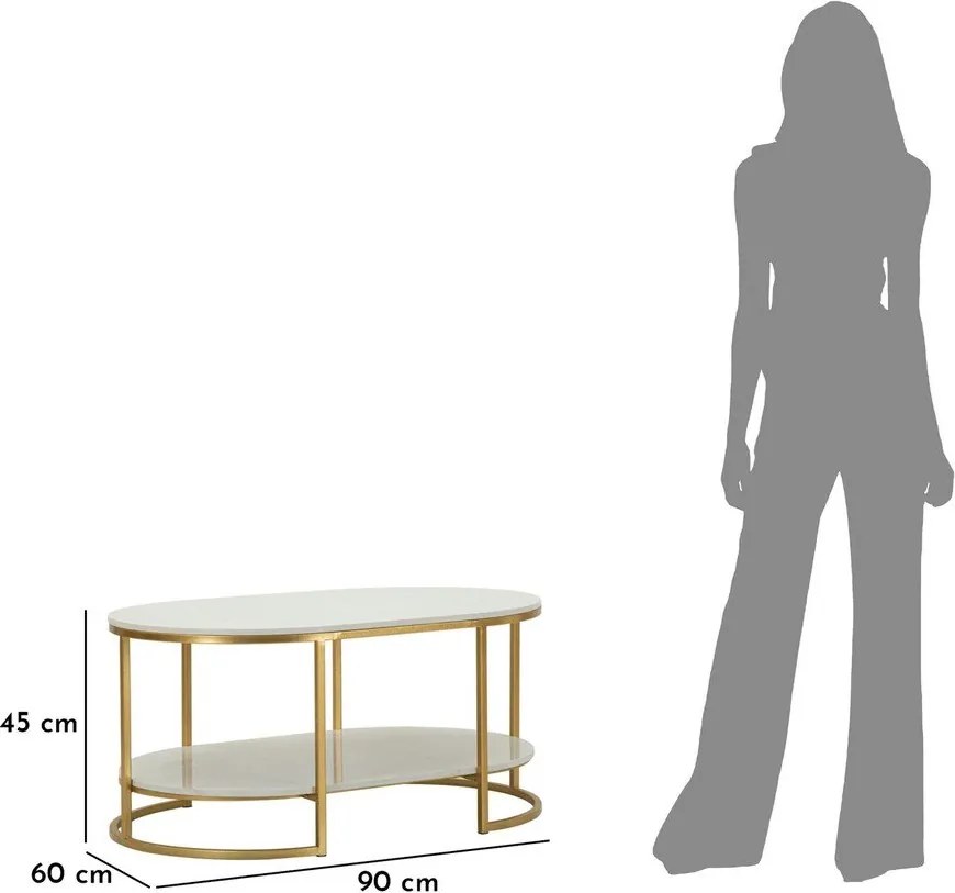Măsuță de cafea albă-aurie cu blat din marmură 60x90 cm Izmir – Mauro Ferretti