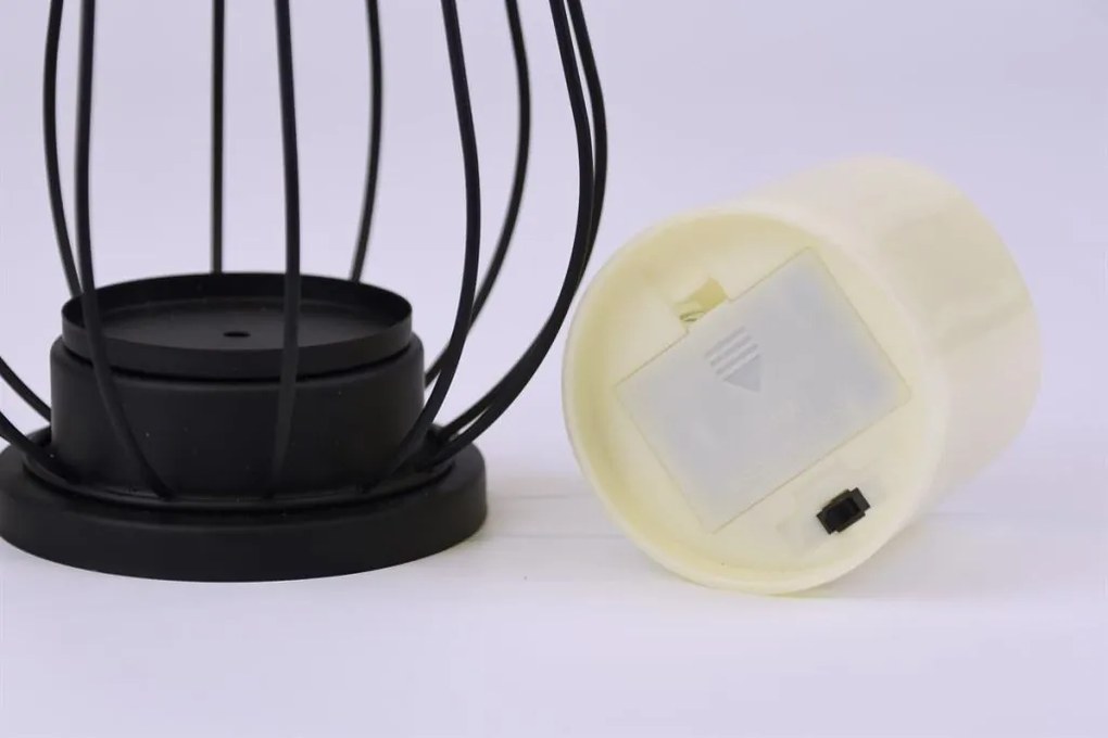 Suport metalic pentru lumânare, lumânare LED, alb cald, negr