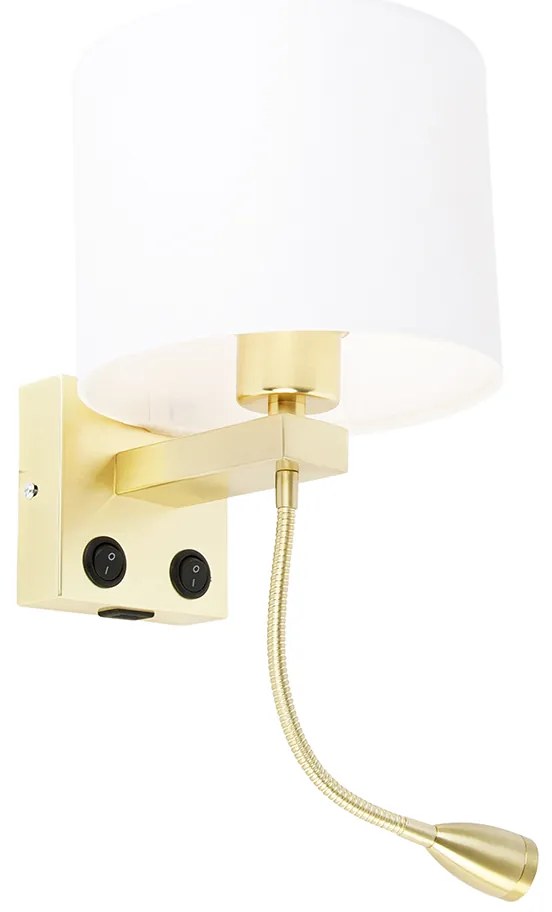 Aplică de perete aurie cu USB și abajur alb 18 cm - Brescia Combi