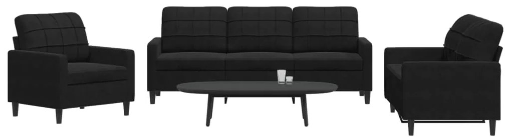 vidaXL Set de canapele cu perne, 3 piese, negru, catifea